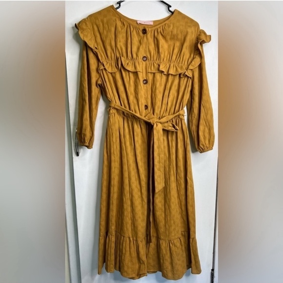 Three Bird Nest Ces Femme Gold/Yellow Long-Sleeve Boho Dress NWOT - Picture 1 of 4